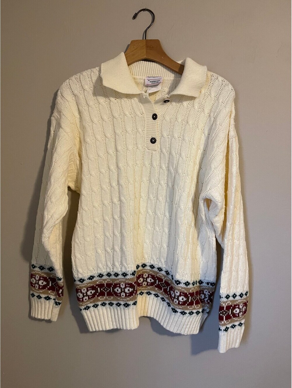 Vintage 90s collared fair aisle sweater preppy collegiate Medium